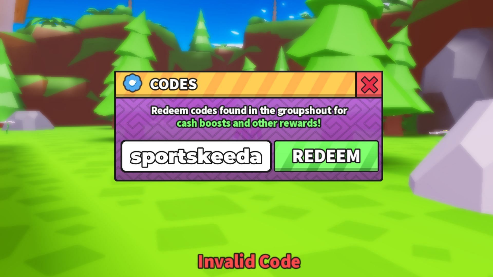 The "Invalid Code" error in Pawn Master Tycoon (Image via Roblox)